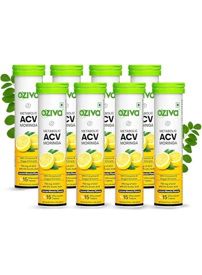OZiva ACV Moringa Effervescent Tablets with Cinnamon and Guggul (Lemon Masala, 120 Tablets) 7jwvn