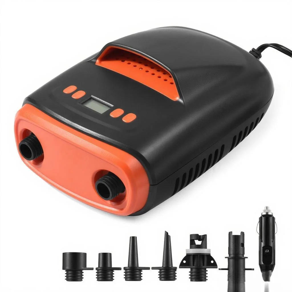 Premium Electric SUP Air Pump 22PSI High Pressure Dual-Stage Inflator with Digital LCD Display and 12V DC Car Connector (Orange, 1 Unit) vvblu