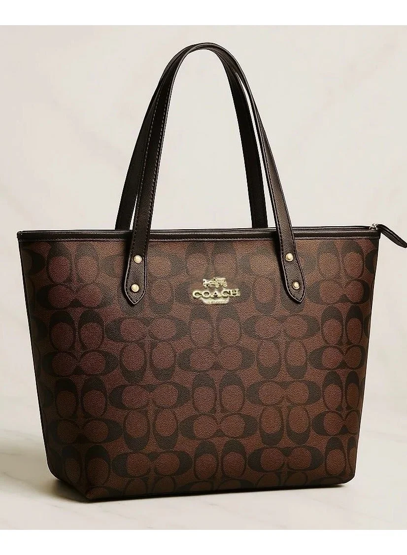Premium Signature Canvas Shoulder Tote Bag, Spacious Shopper Handbag for Women (Black, Large) c534h
