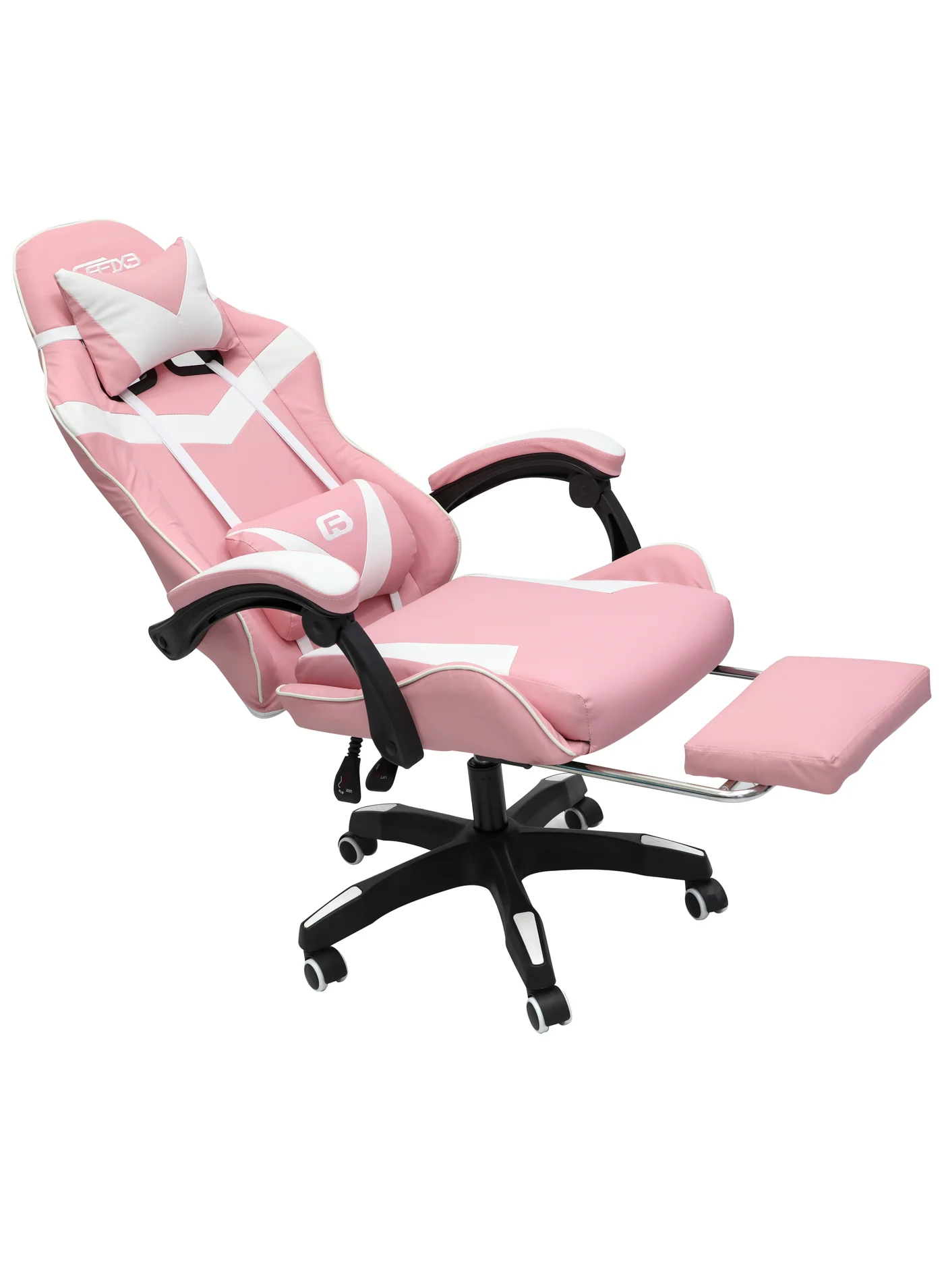 Premium Ergonomic Gaming Chair with Retractable Footrest - Adjustable Office Seat for Home and Gaming (Pink and White, Standard Size) yy9a5