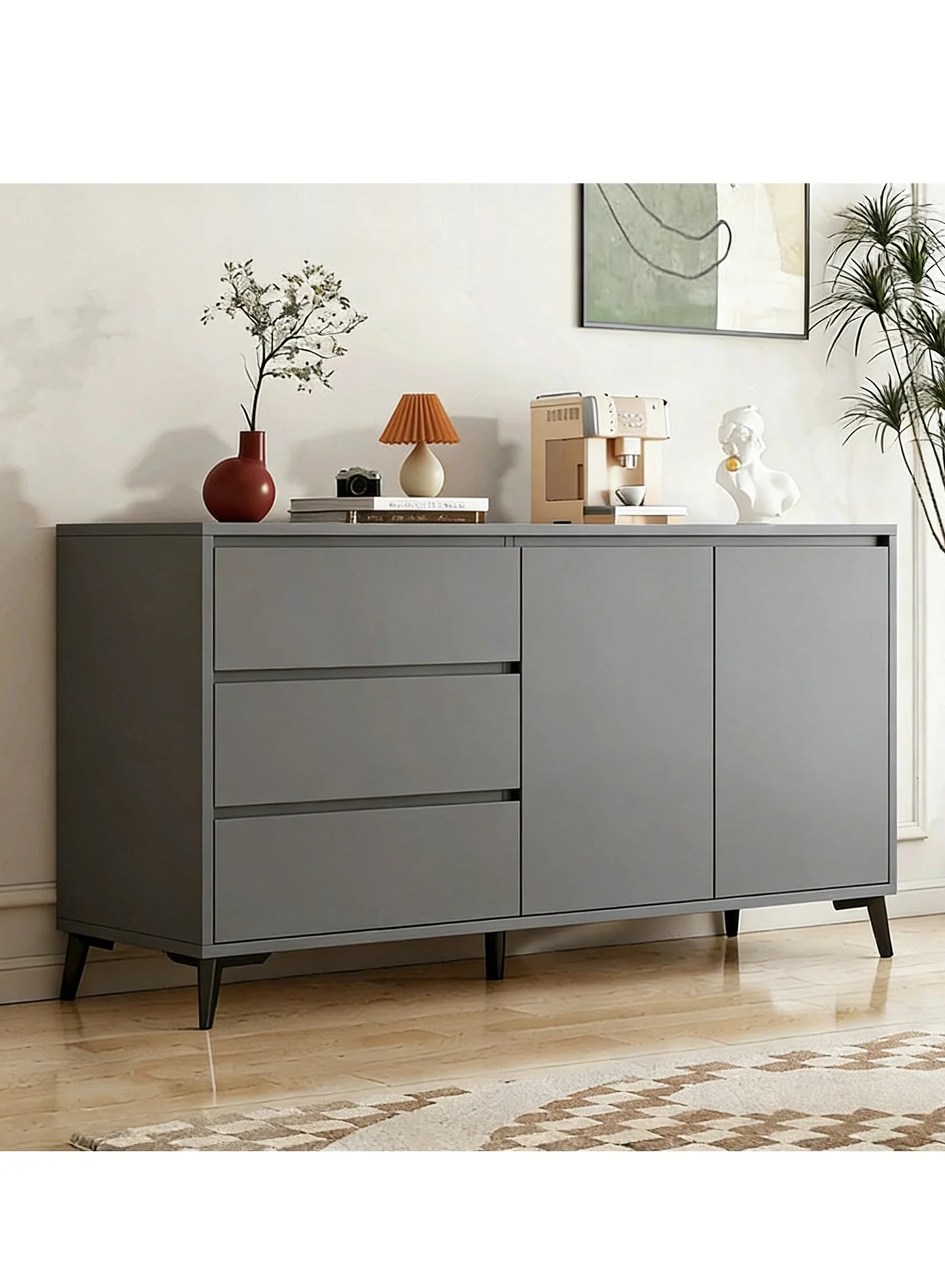 YY-Recheer Sideboard Cabinet with Drawers and Doors, Premium Storage Console for Dining Room and Hallway (140cm) 00x4k