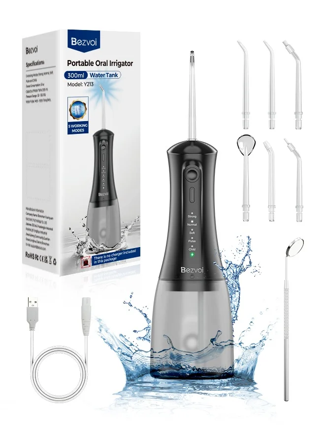 Bezvoi Portable Cordless Water Flosser (5 Modes, 300 mL, IPX7 Waterproof, 6 Tips) zudlm