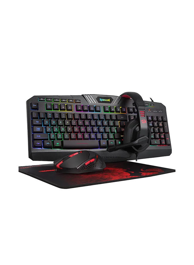 Premium Wired RGB Gaming Keyboard Mouse Headset and Pad Bundle (Black, 4-in-1 Set) 4xroq