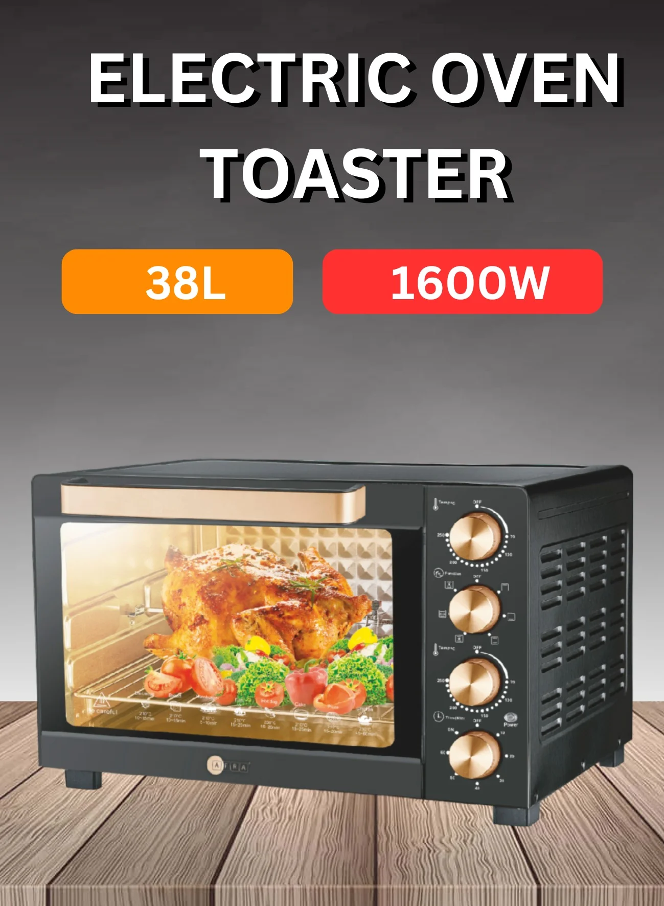 AFRA Electric Oven Toaster with Convection and Rotisserie (38L, Black) gekv0