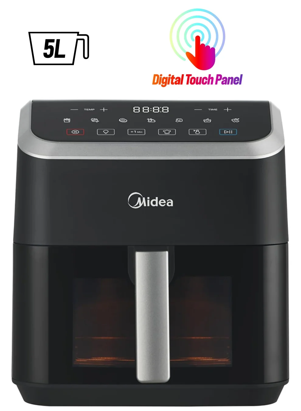 Midea Digital Air Fryer with See-Through Window and Cycloneair Technology (Black, 5L, 1500W) jblfs