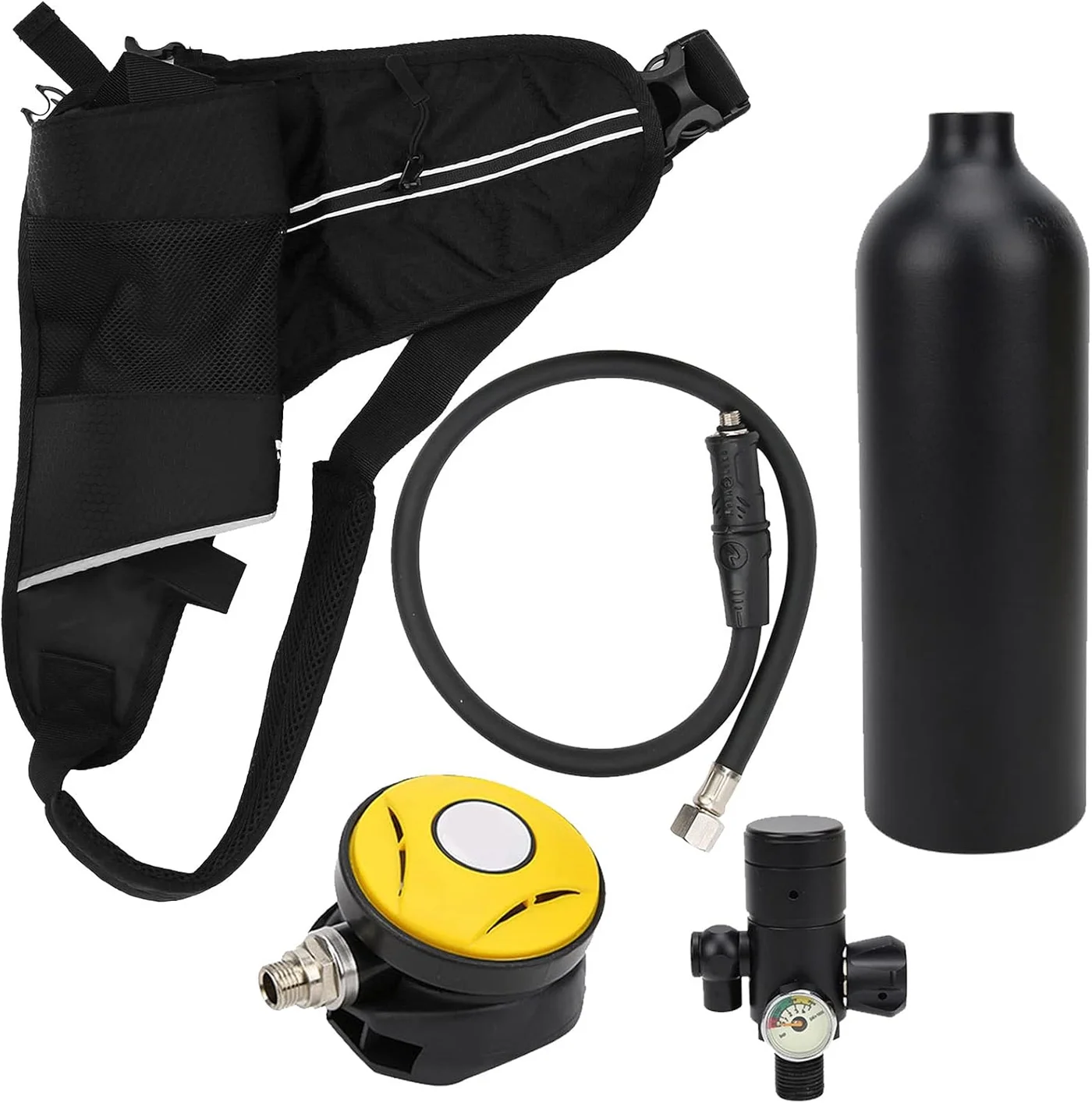 Premium Portable Diving Oxygen Tank Set (1L) Underwater Breathing Equipment with Luminous Pressure Gauge for Recreational Diving zfw4q