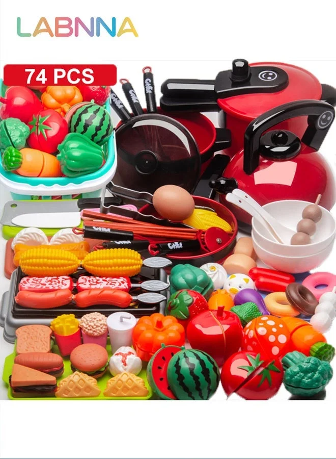 LABNNA Play Food Set for Kids Kitchen, Pretend Cutting Fruit and Vegetable Toy Accessories (74 Pieces) ky8s6