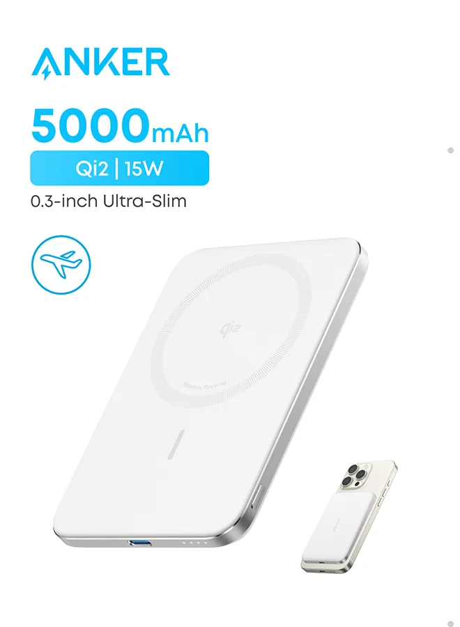 Premium Magnetic Portable Power Bank, 5,000mAh Ultra-Slim Fast Charging Battery Pack, Ergonomic Wireless Charger (White, 5,000mAh) 4bifh