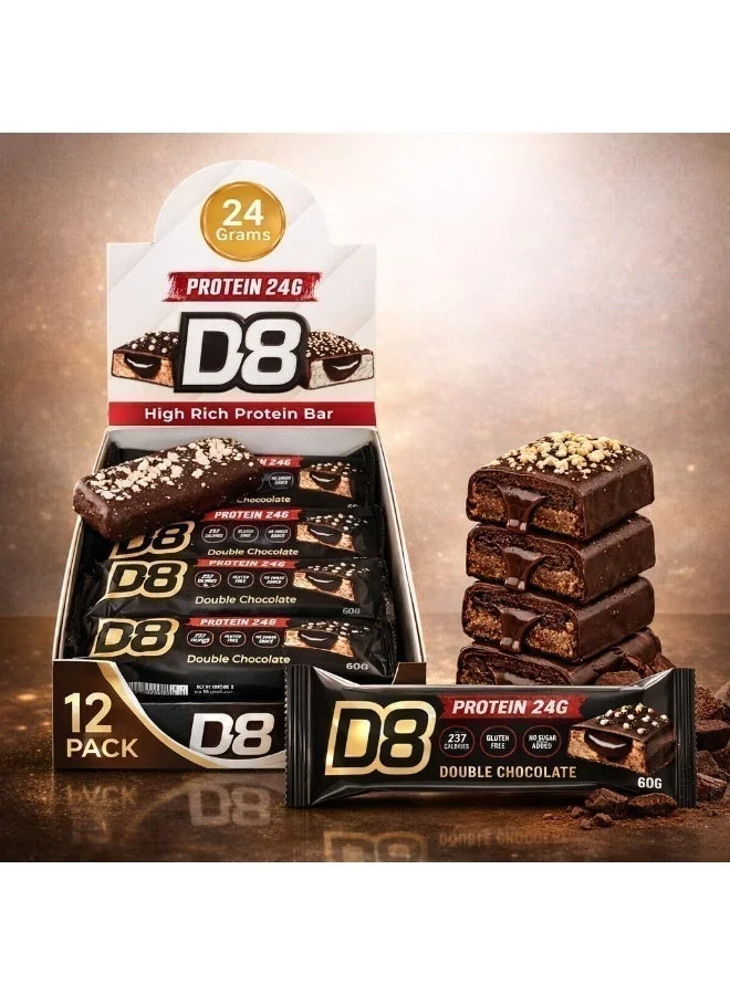 D8 Protein Double Chocolate Bar Premium Nutrition Snack (12 x 60g) 945wl