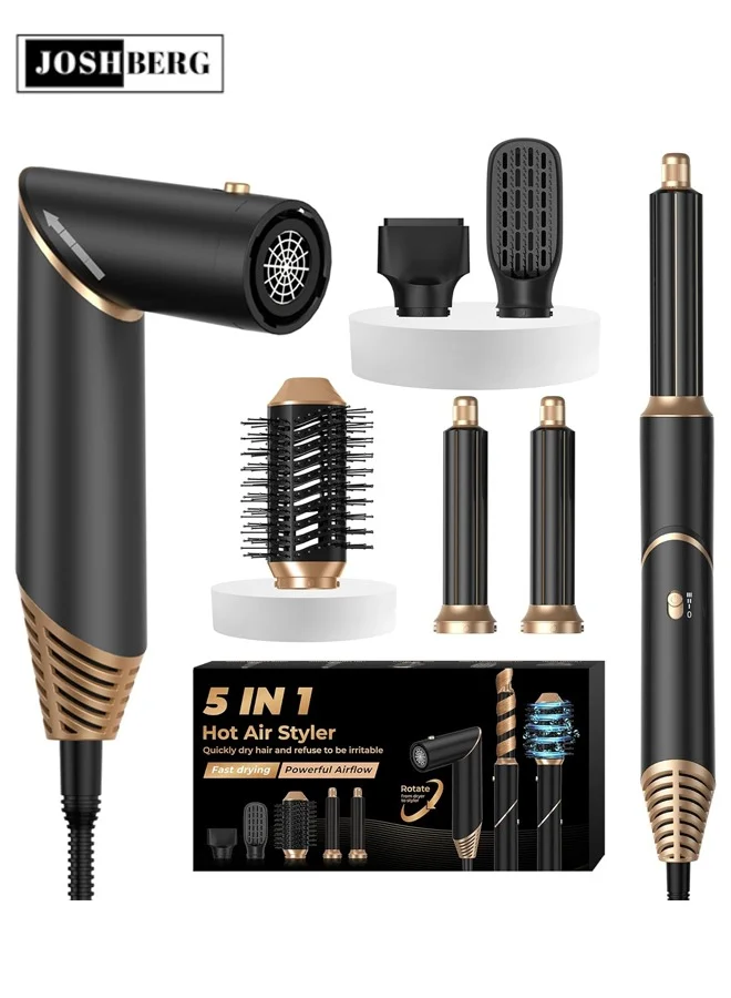 Joshberg 5-in-1 Professional Hair Styler Set, High-Speed Hot Air Brush & Multi-Function Hair Dryer for Volumizing, Straightening & Curling (1 Set) hkmst