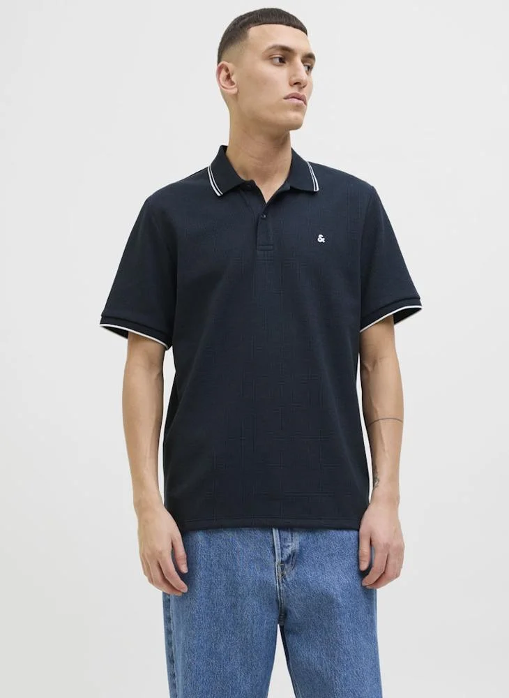 JACK & JONES Regular Fit Polo Shirt Premium Cotton Casual Wear for Men (Navy, L) wvt4b