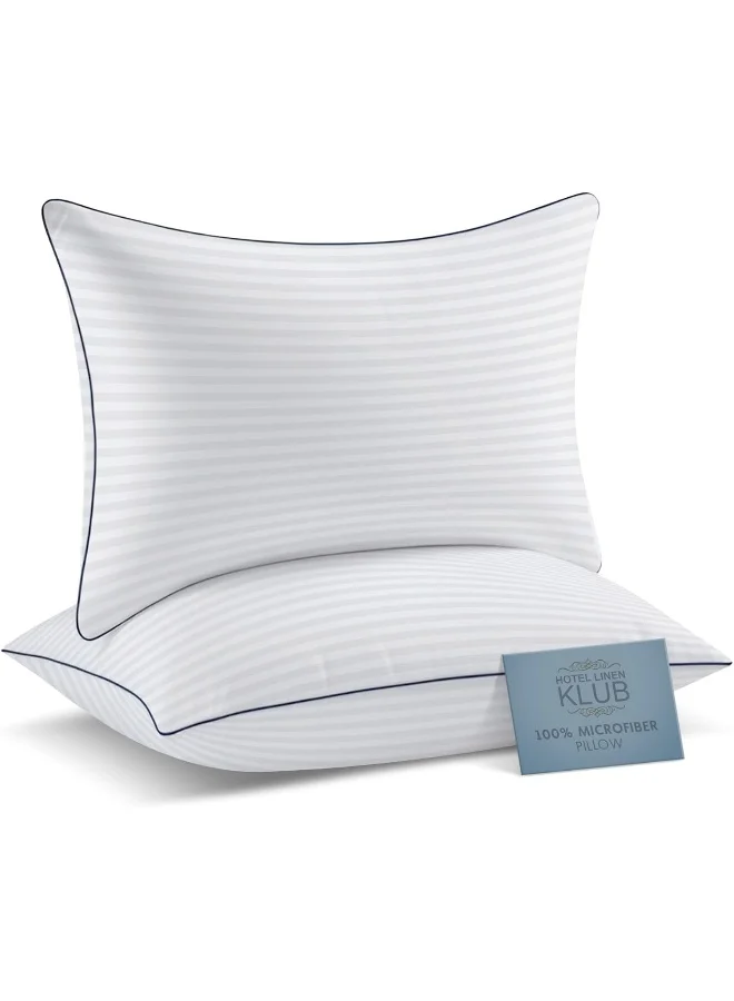 Hotel Linen Klub Premium Microfiber Bed Pillows with Stripe Pattern and Piping (White, 50 x 90 cm, Pack of 2) 80s5p