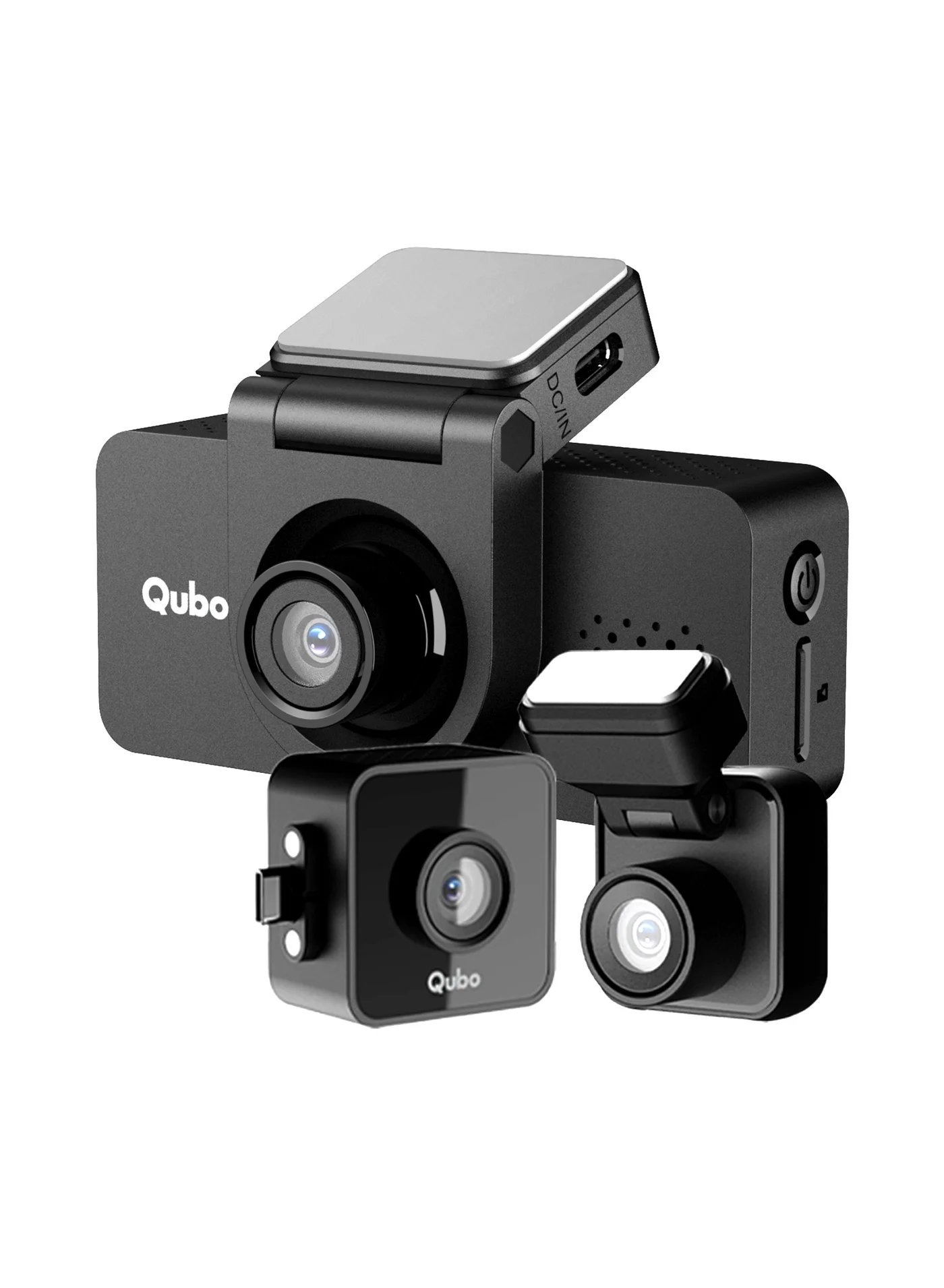 Qubo 3-Channel Dashcam Trio Front Rear and Cabin Camera System (2K QHD, Wi-Fi, GPS, 140-Degree FOV) skqnz