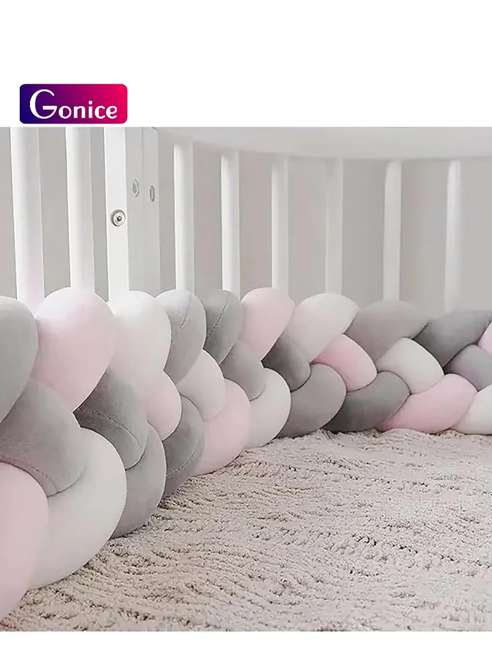 Gonice Braided Cot Bumper Cushion Soft Knot Pillow for Nursery Bedding (2m) wbzed