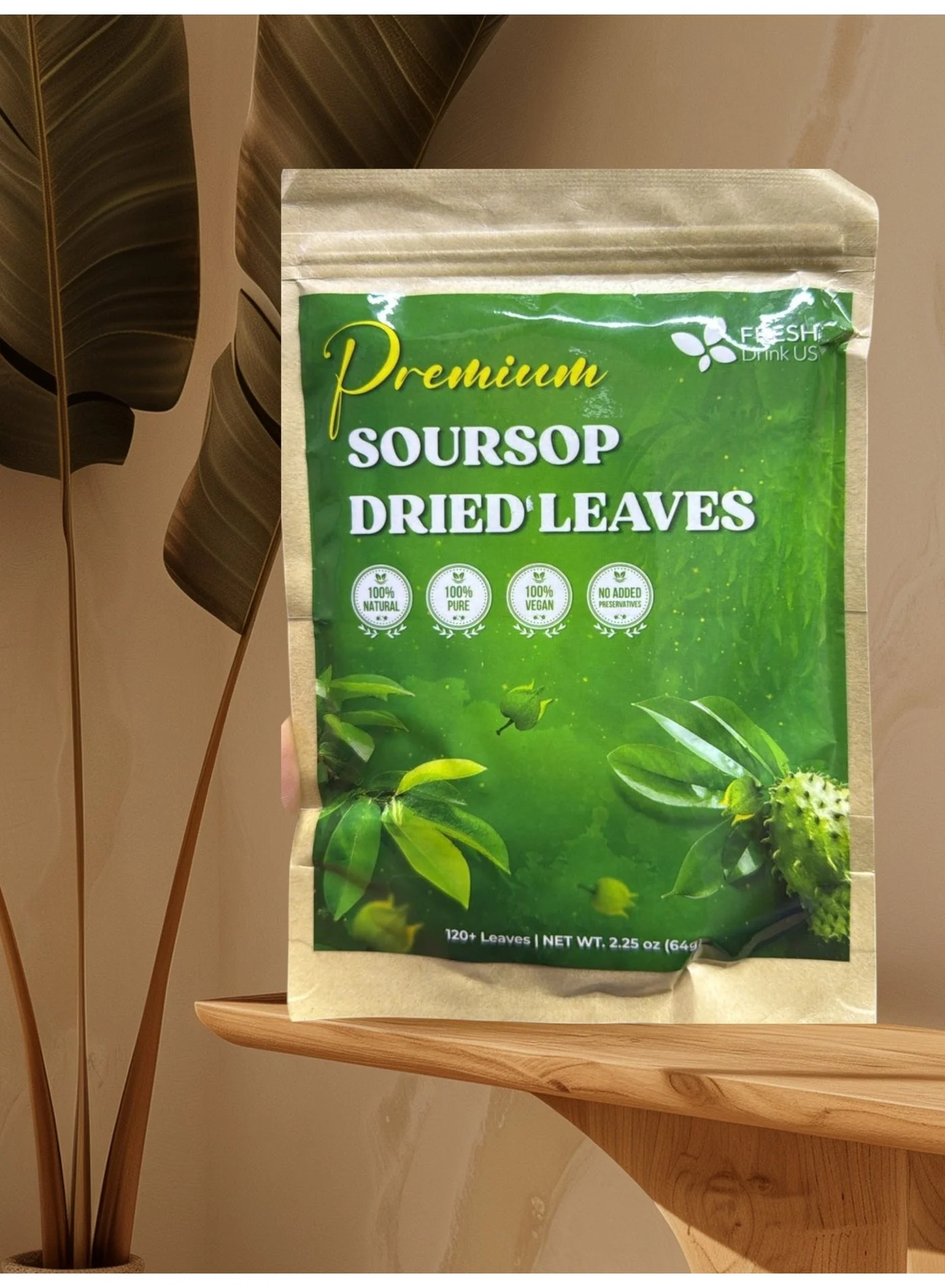 FRESHDRINKUS Premium Soursop Graviola Dried Leaves Natural Whole Herbal Tea (125 Leaves) wk3aa