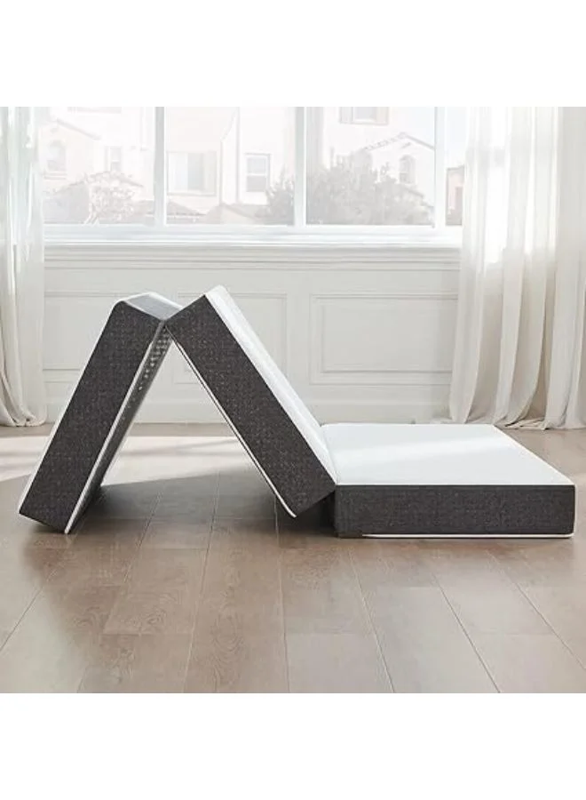 Harmony Home Tri-Fold Foam Mattress with Storage Cover (90 x 180 x 14 cm, Grey) qxetg