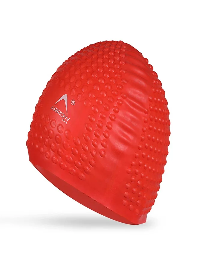 ArrowMax Silicone Swimming Cap Bubble Dotted Design Non-Slip Water-Resistant Swim Accessory for Long Hair (Red, One Size) mitq3