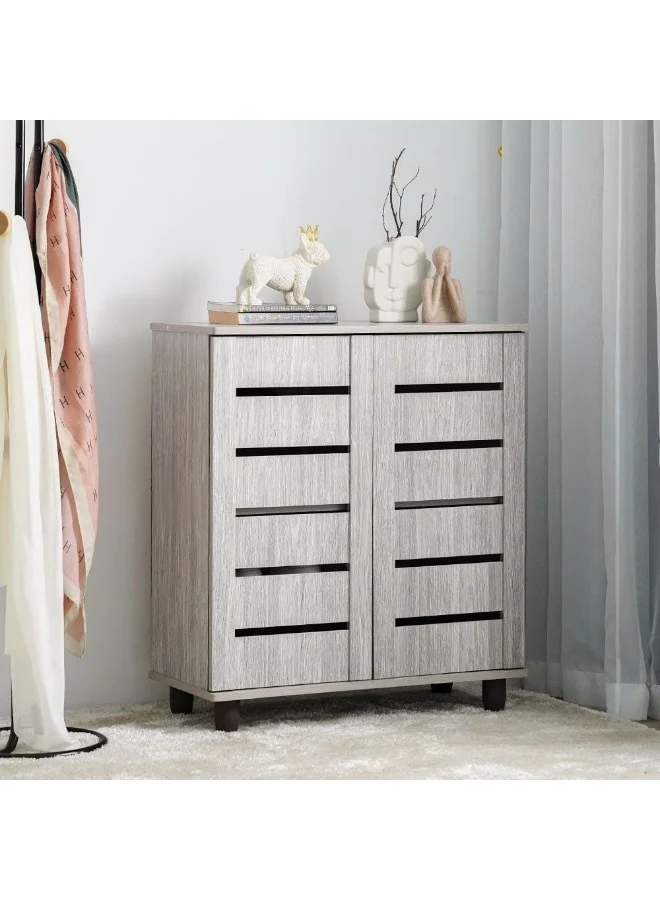 Danube Home Ricky Shoe Rack Cabinet with 2 Doors and 3 Shelves (Grey Oak, 76x33x86 cm) eqsqb