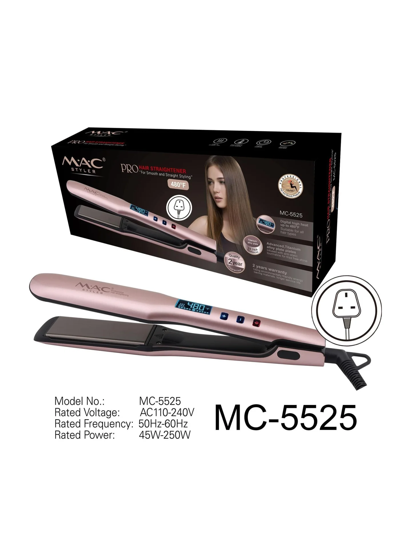 Professional Hair Straightener Ceramic Flat Iron for Smooth Styling (All Hair Types, 1 Unit) e4iyf