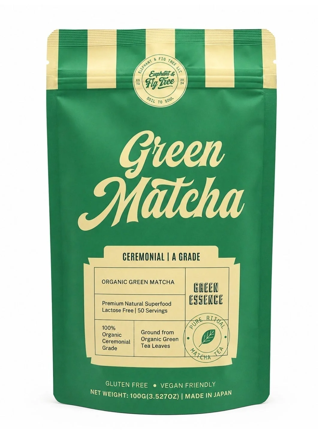 Elephant & Fig Tree Organic Ceremonial Grade Matcha Green Tea Powder (Premium Japanese Superfood, 100g) 8lcrr