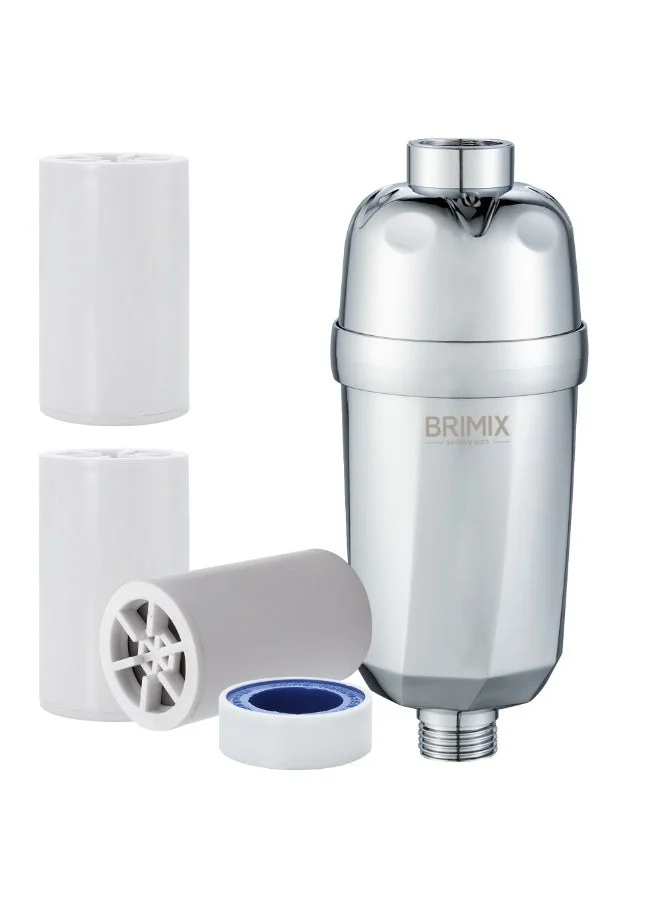 BRIMIX Universal Shower Water Filter System with 20-Stage Filtration and 3 Replacement Cartridges (Chrome Finish, 3-Pack) uwihu