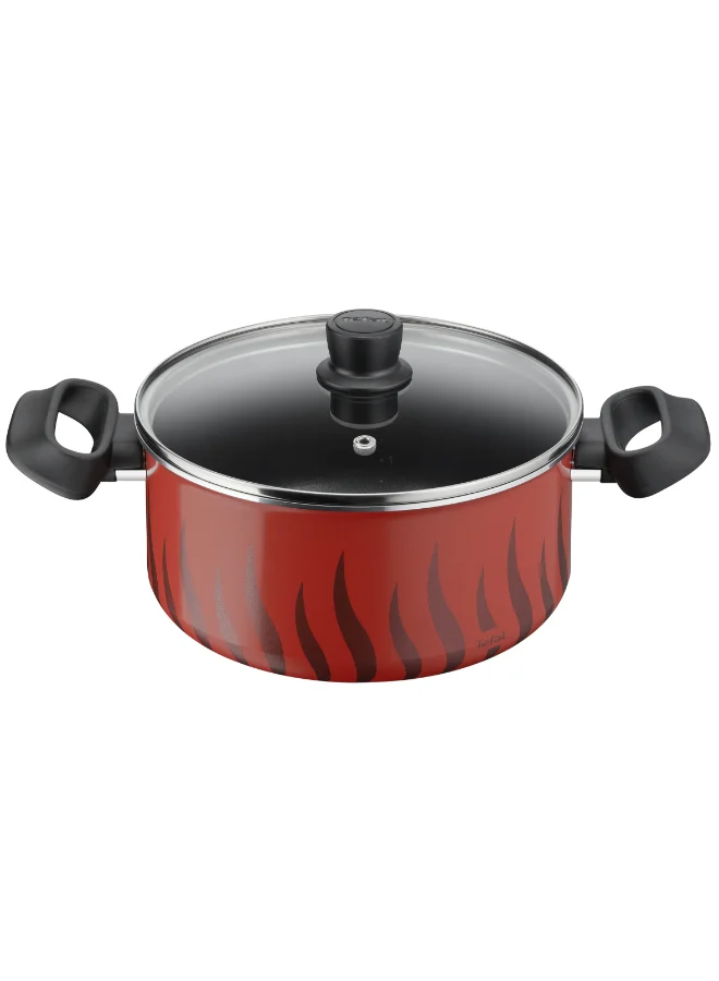 Premium Non-Stick Casserole Pot with Lid, Durable Aluminium Cooking Cookware (Red, 22 cm) 0eitk