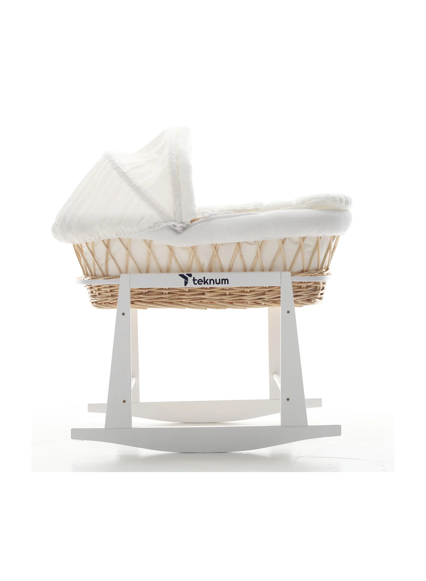 TEKNUM Infant Wicker Moses Basket with White Waffle Bedding and Rocker Stand (80 x 45 x 25 cm) 9mxeg