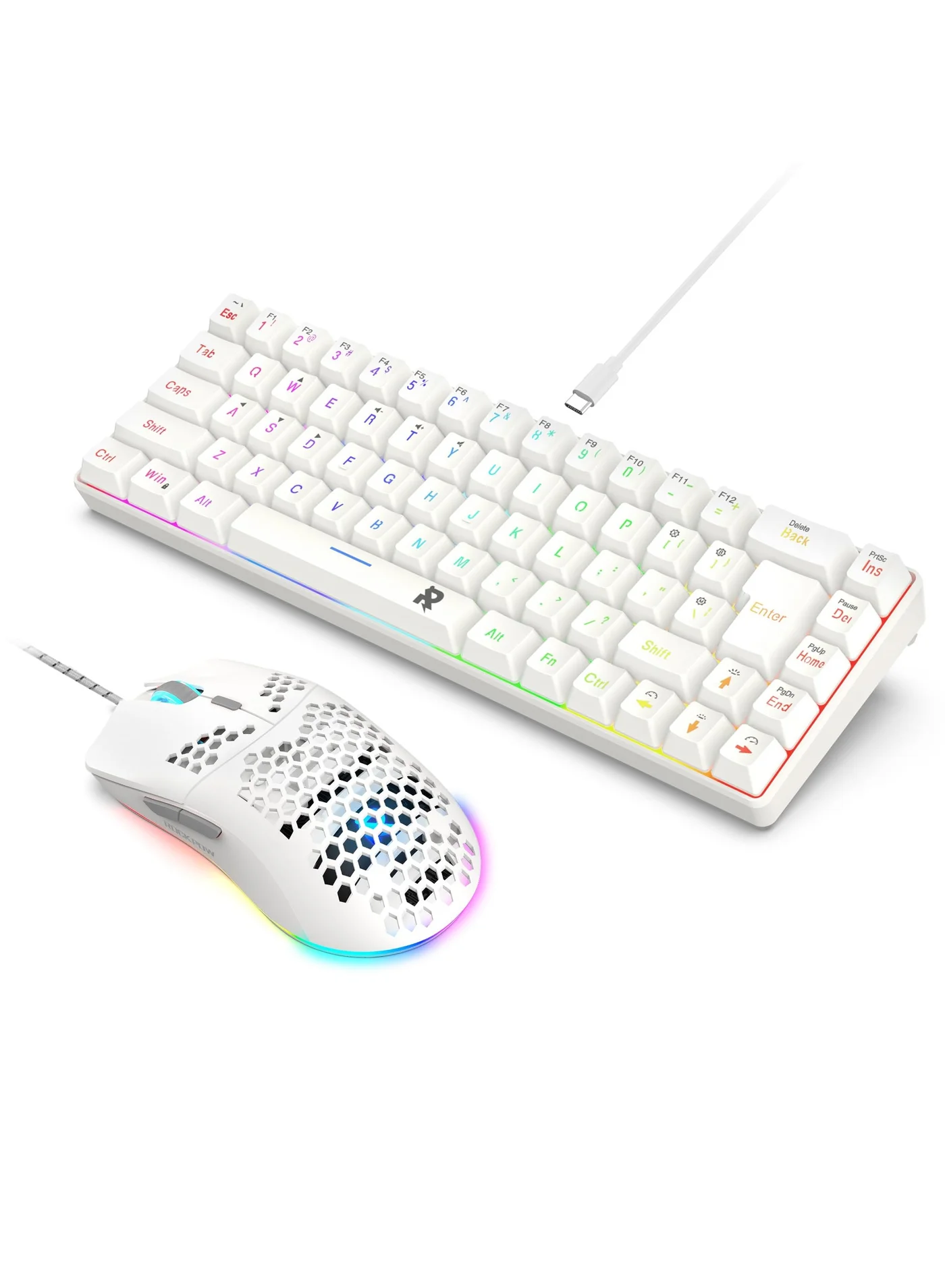 Rock Pow 60% Wired Gaming Keyboard and Mouse Combo, RGB Backlit Mechanical Feel Keyboard with 8000DPI Ergonomic Gaming Mouse (68 Keys, Black) adzs4