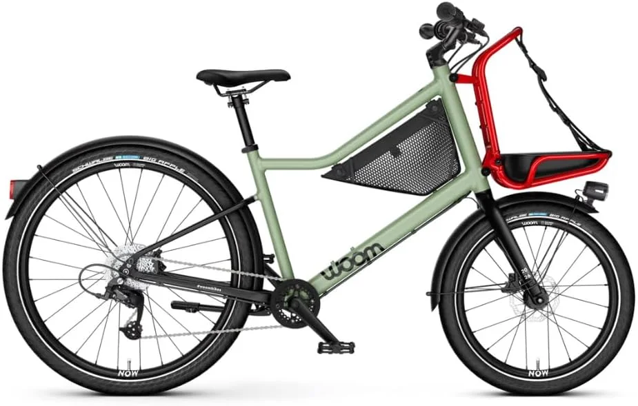 Premium Urban Kids Cargo Bicycle with Front Rack (Moss Green and Formula Red, 26-Inch Front and 20-Inch Rear Wheels) s2rk0