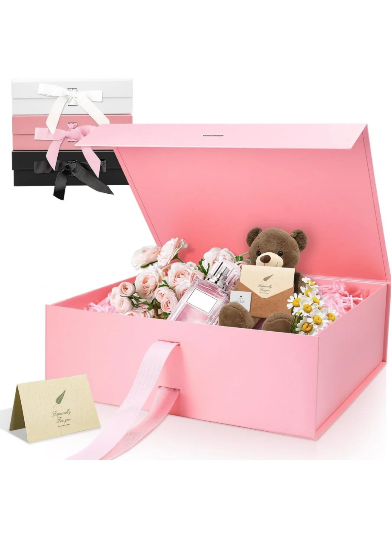Saykfoe Magnetic Gift Box with Lid, Premium Large Paper Present Packaging for Weddings and Birthdays (Black, 31.5x26x9cm) 9ipy1