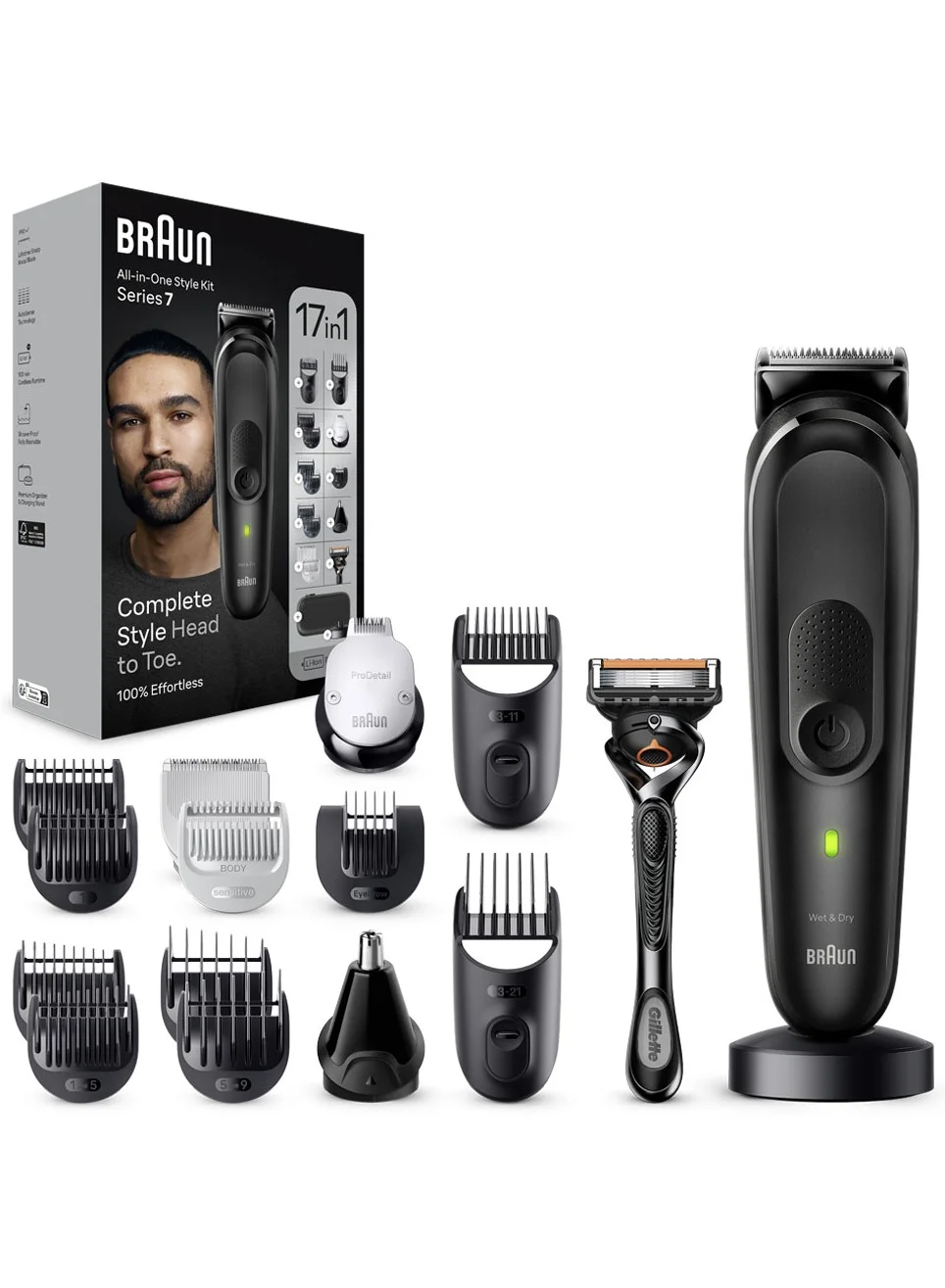 Premium 17-in-1 Multi-Grooming Kit for Beard Body and Hair with ProBlade Precision Razor (Black) i71mm