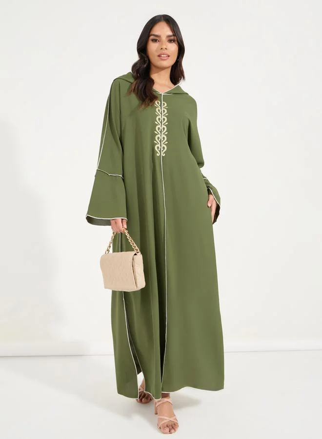 Take Two Embroidered Cotton Mix Hooded Kaftan Maxi Dress (Regular Fit, Long Sleeve, Women) v9uj4