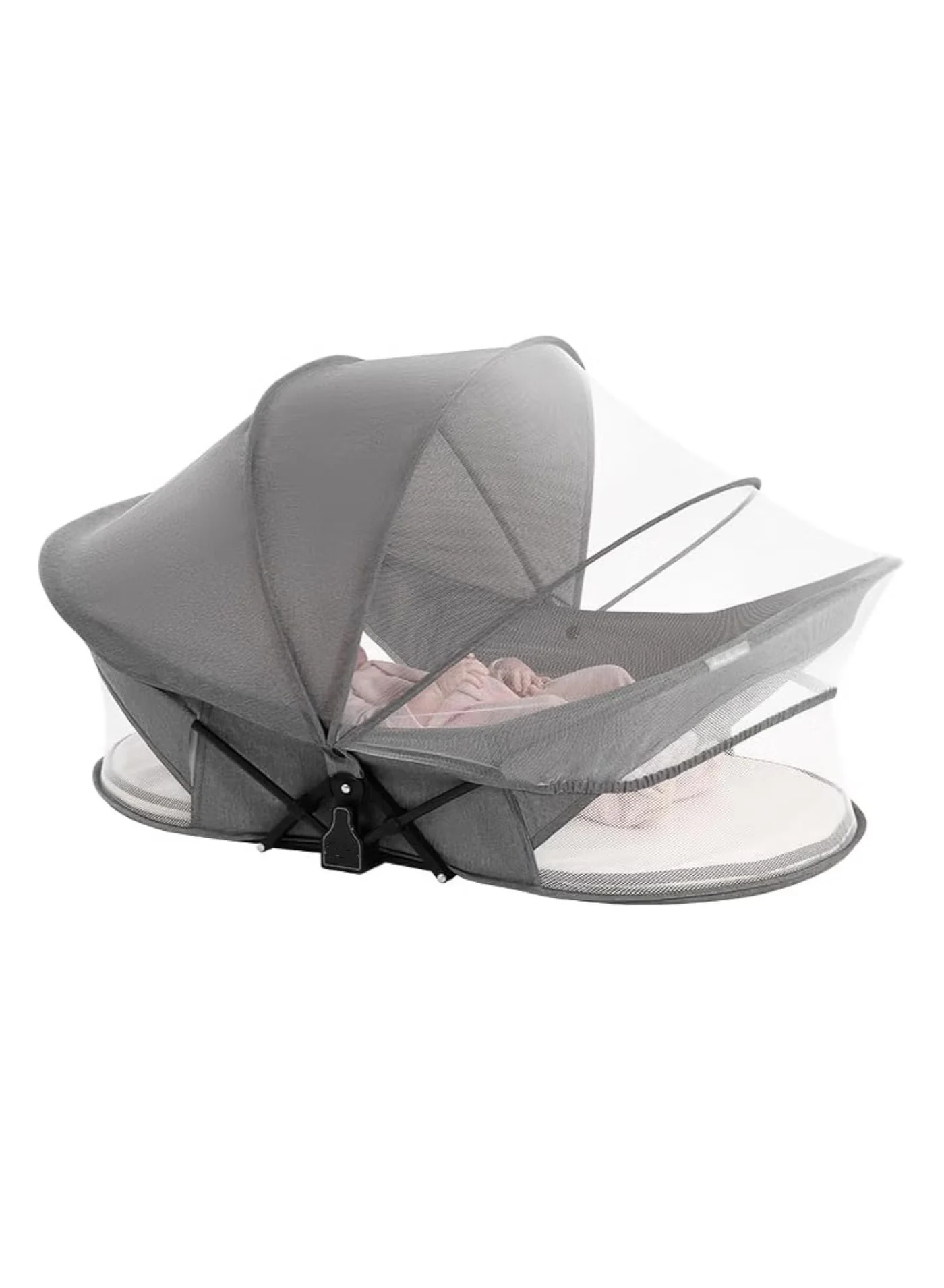 XICEN Portable Baby Travel Bassinet Foldable Newborn Sleeping Bed with Mosquito Net and Storage Bag (Grey, 90x50x40 cm) o7udf