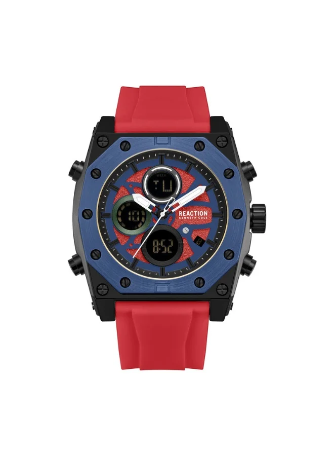 Kenneth Cole Reaction Men's Analog Digital Watch with Silicone Strap (Red Dial, 52.4mm) 234pq