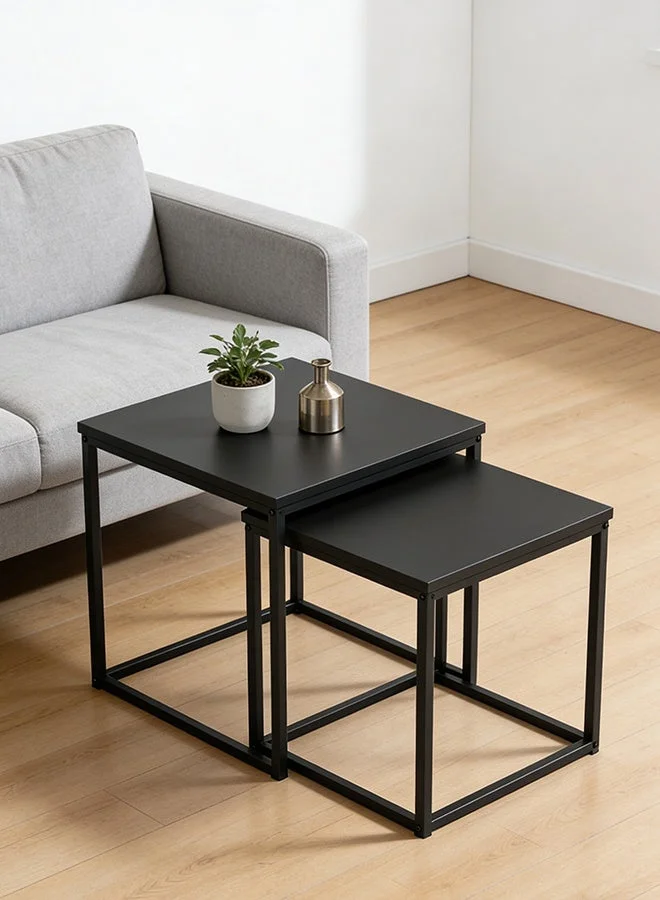 Migue Home Nesting Square Coffee Table Set (2-Piece, Black, 45cm x 45cm x 45cm) py398