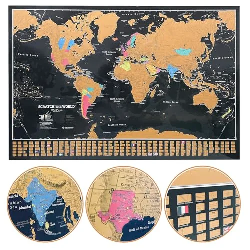 Maps International Scratch The World Travel Map Premium Interactive Wall Art with Country Flags (Multicolor, 58 x 84 cm) nyy9c