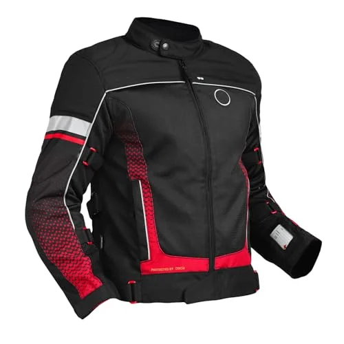 Explorer Print Riding Jacket Premium CE Certified Protective Gear with D3O Armor (Stellar Red, 2XL) bbxrt