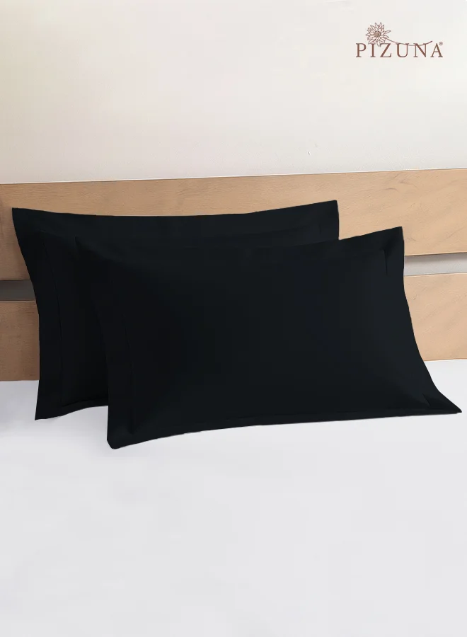 Pizuna Combed Cotton Pillow Cases 400 Thread Count Sateen Weave Breathable Bedding (Black, 50x75 cm, 2 Pack) nvgbl