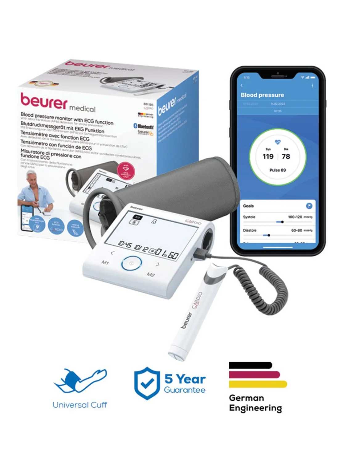Premium Upper Arm Blood Pressure & ECG Monitor with Bluetooth Connectivity and Multi-User Memory (1 Unit) 13ny8