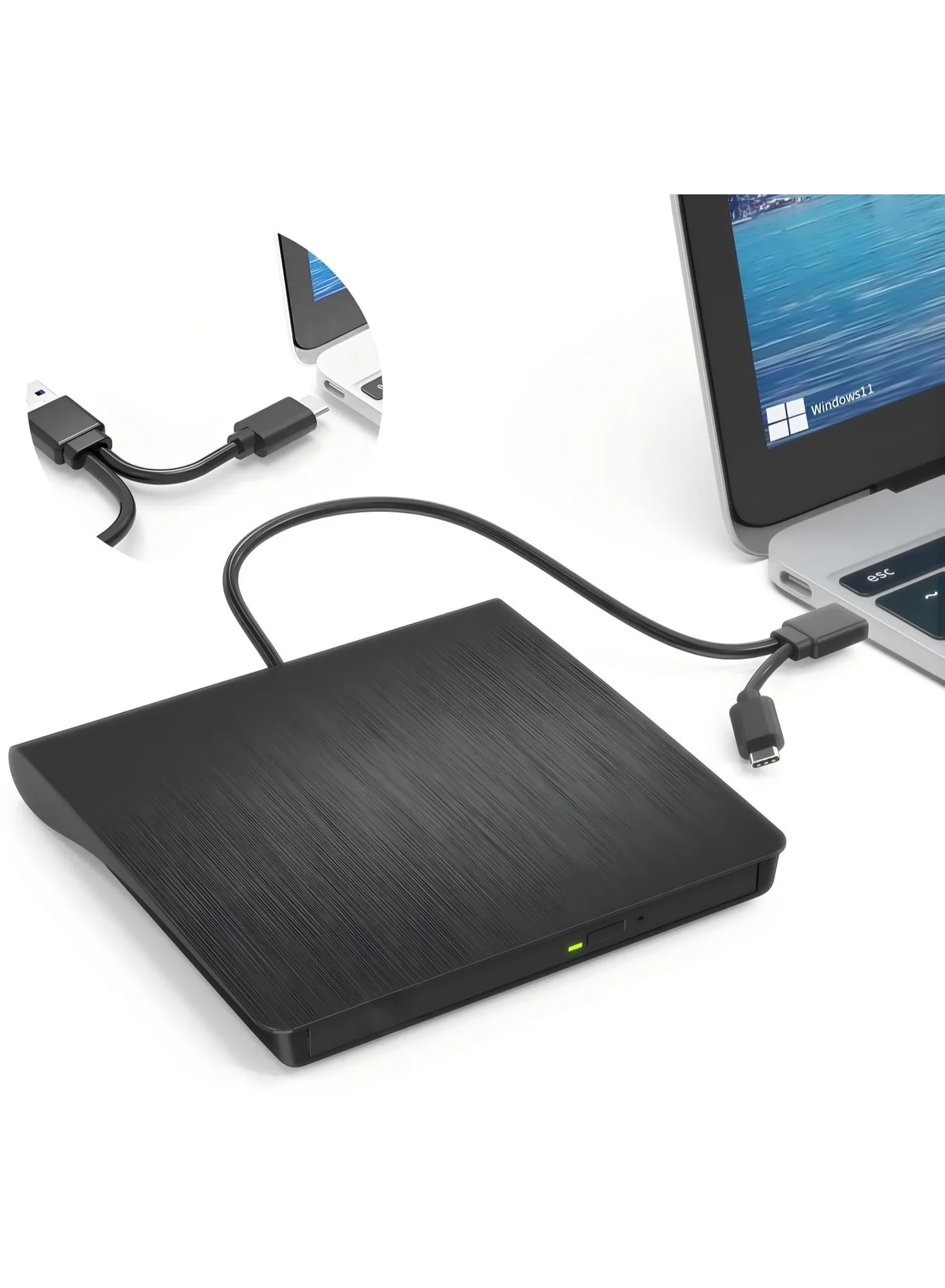 DUNISO External CD DVD Drive Type C Dual Port Optical Burner for Laptops (Black, 1 Unit) 2qq0v