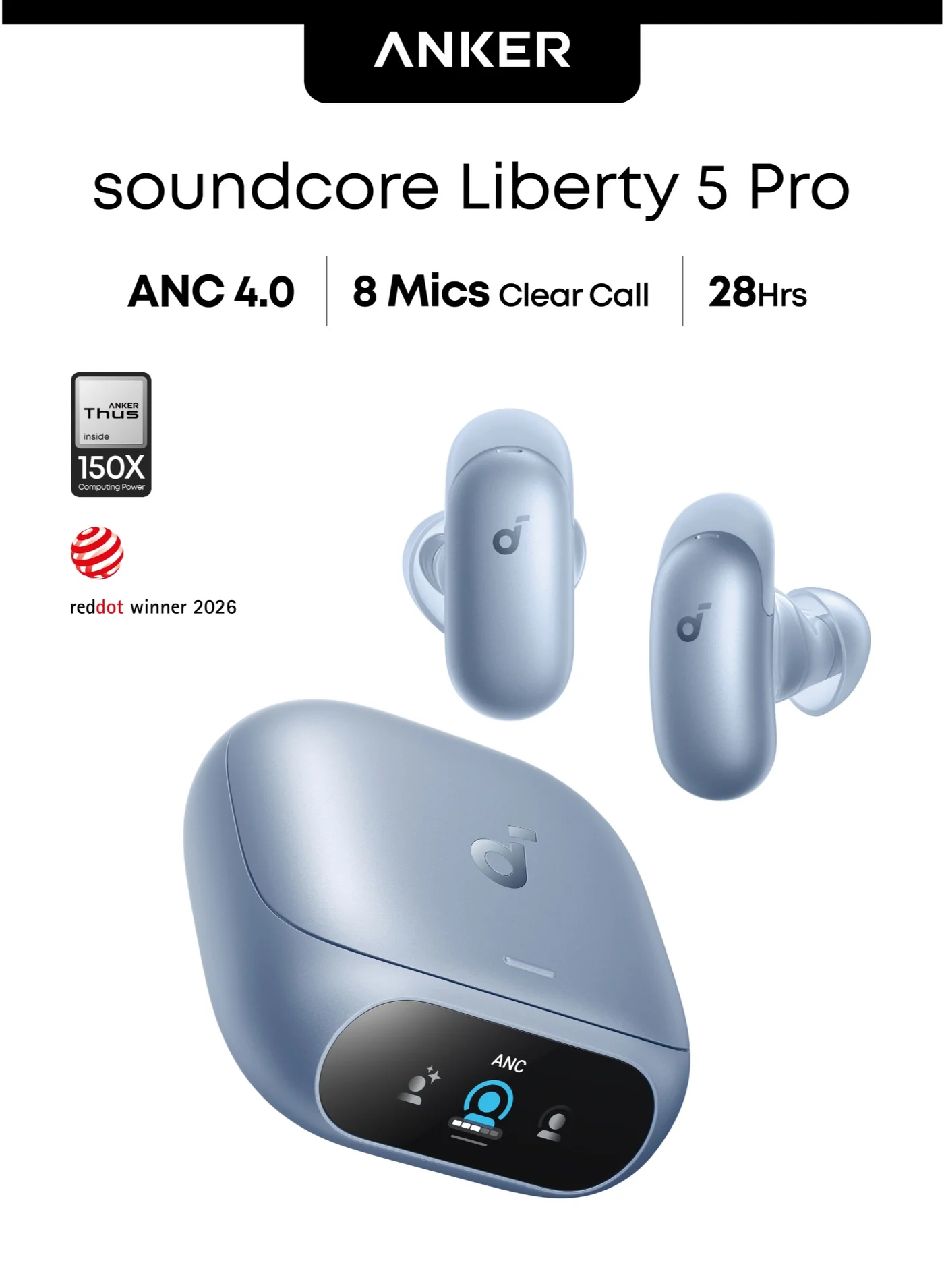 Premium Wireless Noise Cancelling Earbuds with AI-Enhanced Audio and Fast Charging (Blue) ofieo