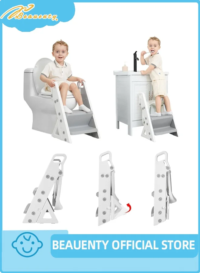 Beauenty Potty Training Seat with Ladder and Adjustable Step (Portable Toddler Toilet Trainer, White) eysvn