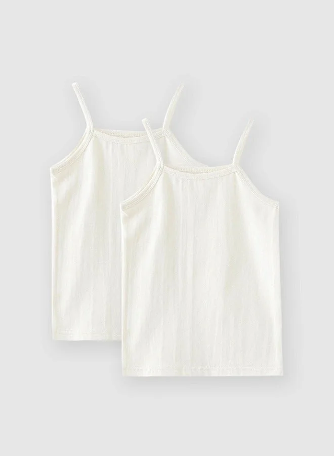 Yoehyaul Girls Cotton Vest Set (White, 2-Pack) i8of4