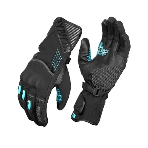 Rynox Dry Ice Insulated Waterproof Motorcycle Gloves (Black Blue, Large) Full Gauntlet Impact Protection Riding Gear np5c4