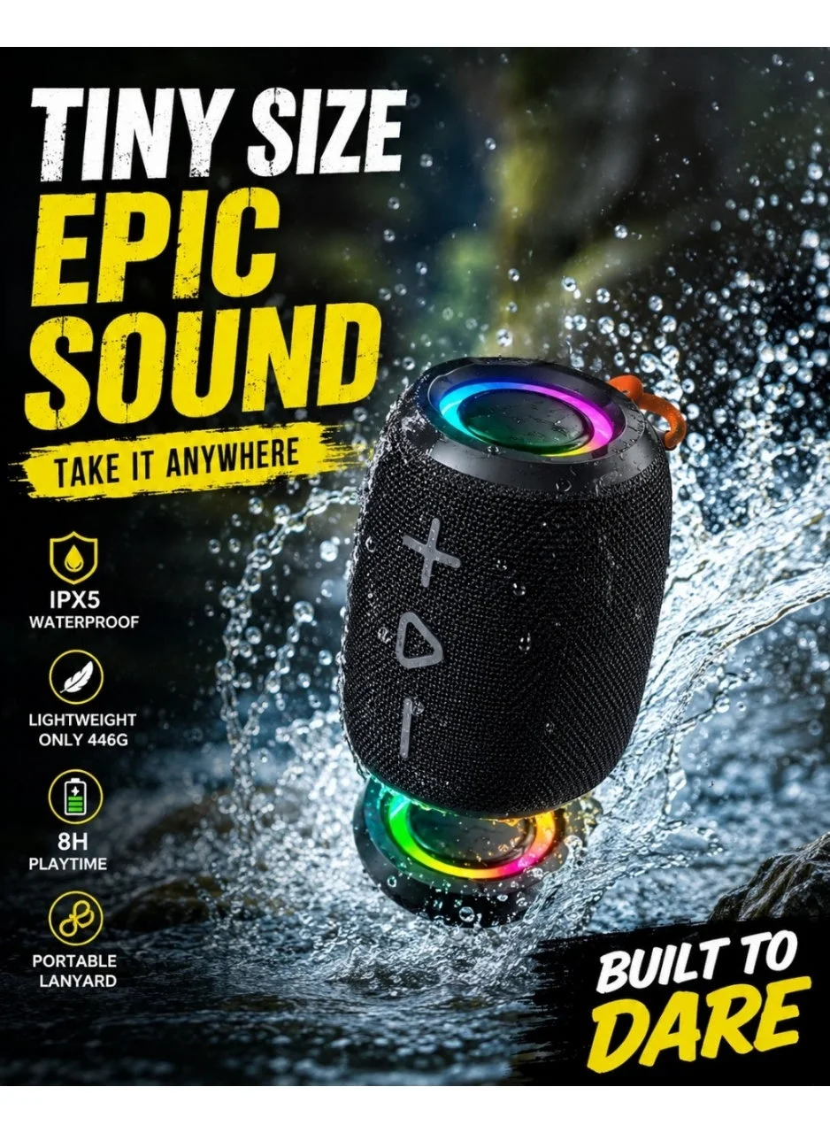 TANMASHI Portable Bluetooth Speaker IPX5 Waterproof Wireless Audio with Lanyard (Black, 12W) 01rgv