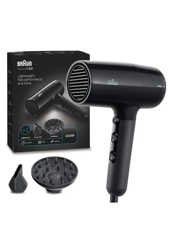 Professional Ionic Hair Dryer 2200W with Diffuser and Concentrator Nozzle (Black, 1 Unit) t1rl3