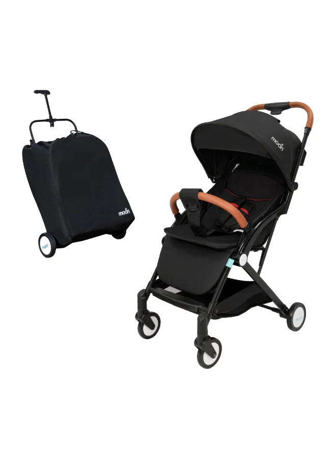 Moon Cabin Stroller Lightweight Foldable Travel Pushchair with Five-Point Safety Harness and Cushioned Shoulder Straps (Oxford Black, 0-18 kg) sjfjt