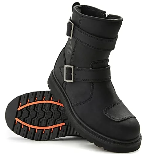 ILM Leather Motorcycle Riding Boots Protective Tactical Combat Footwear with Side Zipper (Unisex, Black) a5jus