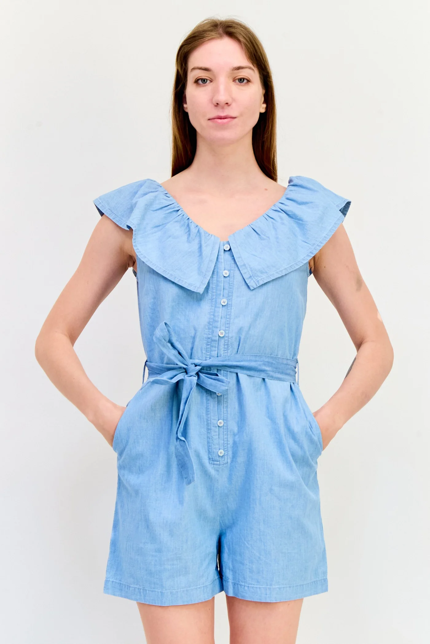 SALSA Women Peterpan Collar Cap Sleeves Solid Playsuit (Light Blue, Medium) t0c2x