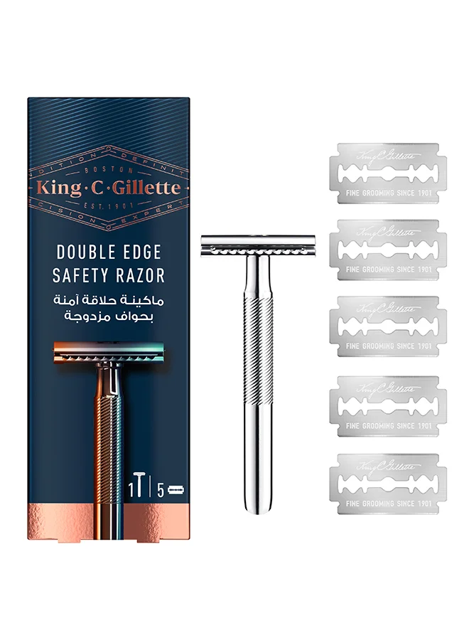 Premium Double Edge Safety Razor Chrome Plated Finish With 5 Platinum Coated Blades (Black, 1 Pack) o7jzi